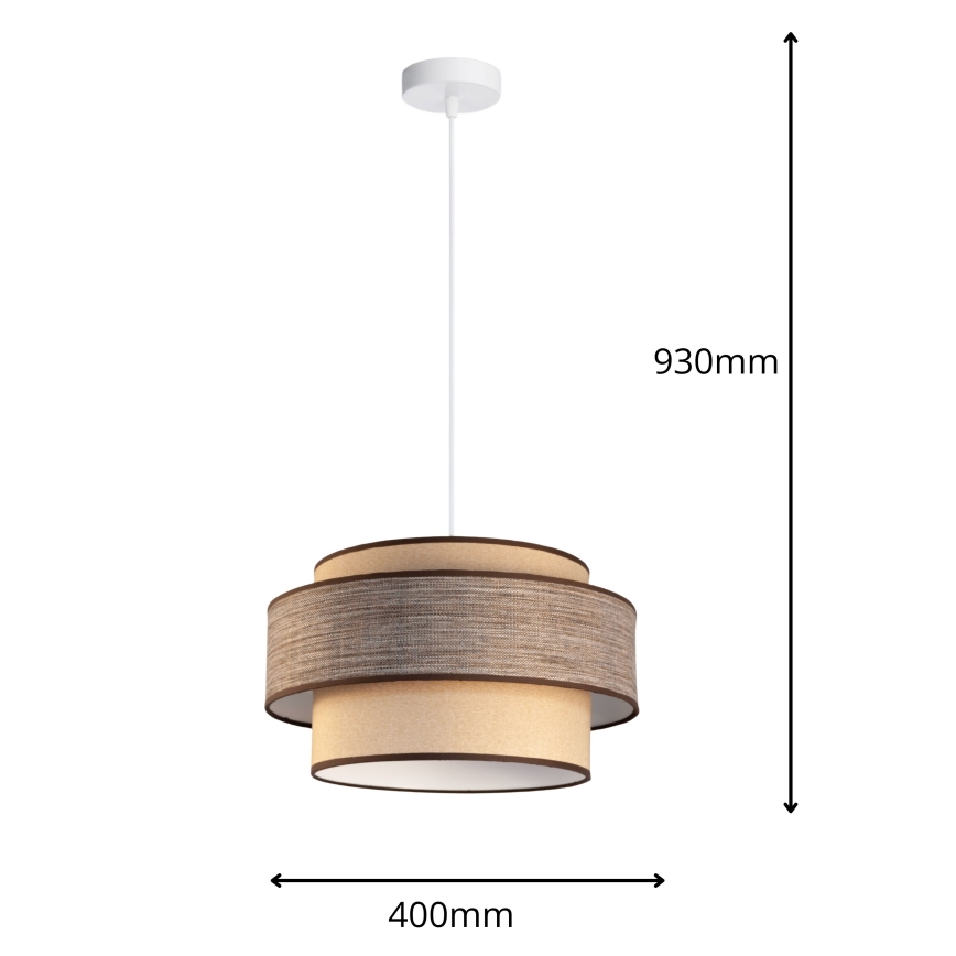Ljuskrona med textilsladd GRACE 1xE27/60W/230V beige/brun