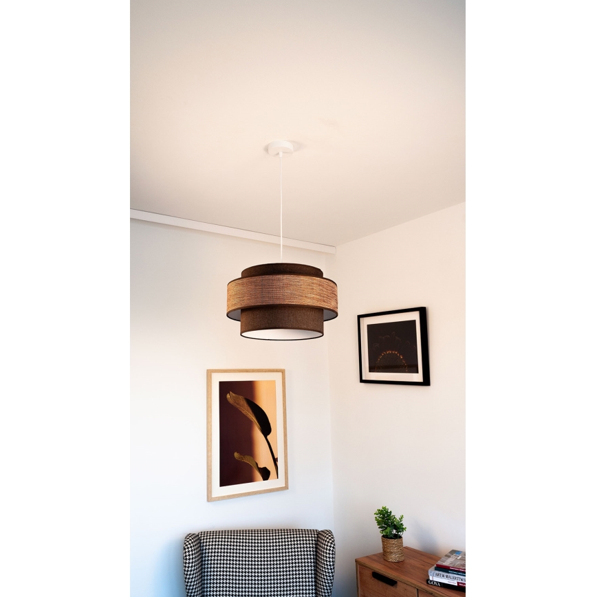 Ljuskrona med textilsladd GRACE 1xE27/60W/230V brun/beige