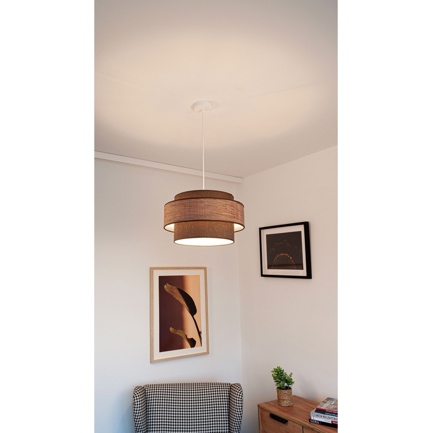 Ljuskrona med textilsladd GRACE 1xE27/60W/230V brun/beige