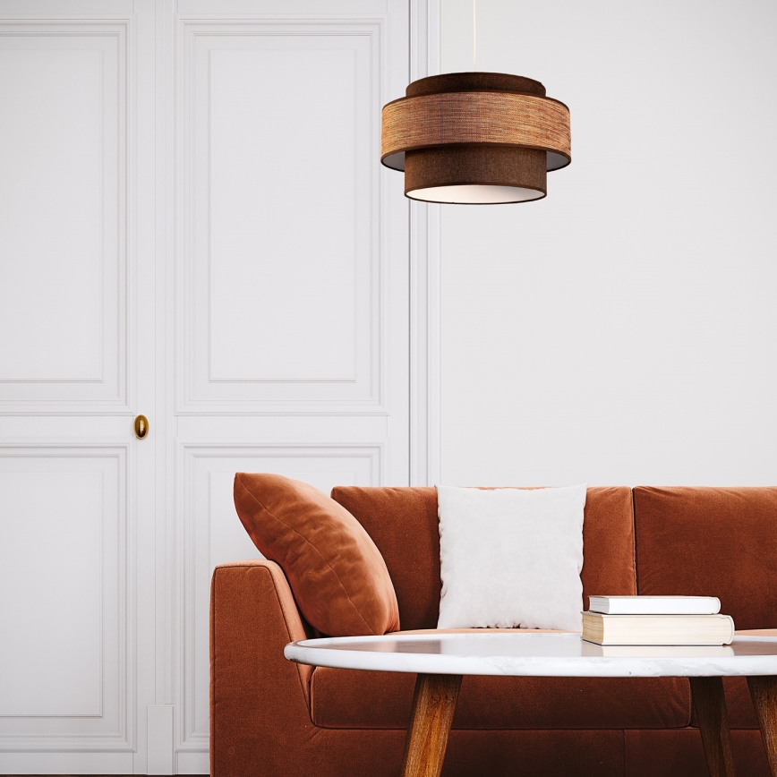 Ljuskrona med textilsladd GRACE 1xE27/60W/230V brun/beige