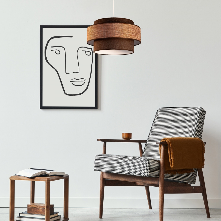 Ljuskrona med textilsladd GRACE 1xE27/60W/230V brun/beige