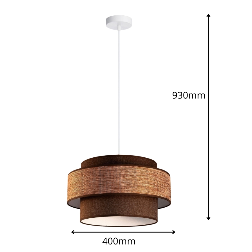 Ljuskrona med textilsladd GRACE 1xE27/60W/230V brun/beige