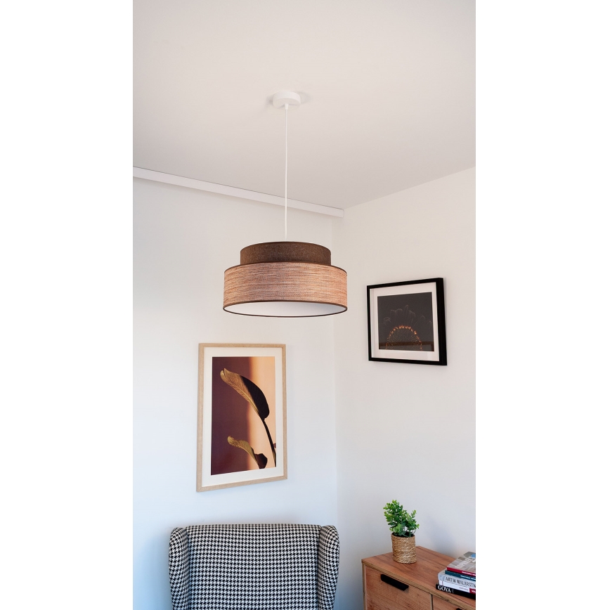 Ljuskrona med textilsladd GRACE 1xE27/60W/230V diameter 40 cm brun/beige