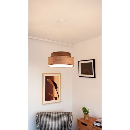 Ljuskrona med textilsladd GRACE 1xE27/60W/230V diameter 40 cm brun/beige