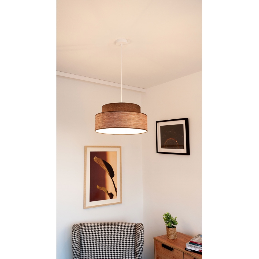 Ljuskrona med textilsladd GRACE 1xE27/60W/230V diameter 40 cm brun/beige