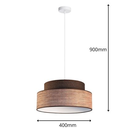 Ljuskrona med textilsladd GRACE 1xE27/60W/230V diameter 40 cm brun/beige