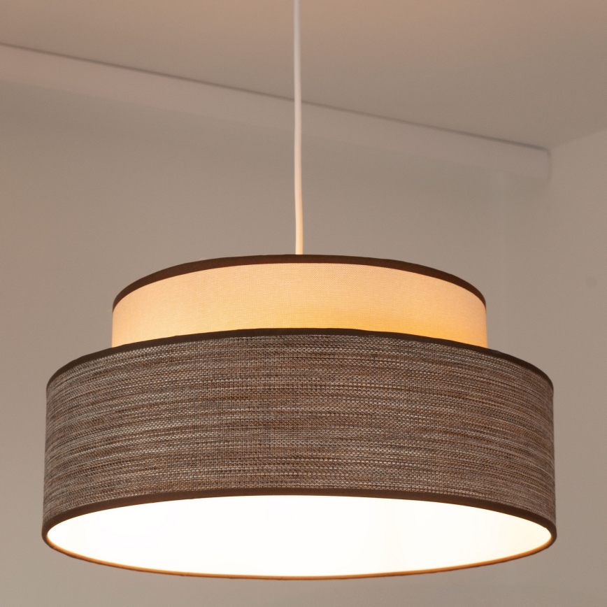 Ljuskrona med textilsladd GRACE 1xE27/60W/230V diameter 40 cm grädde/brun