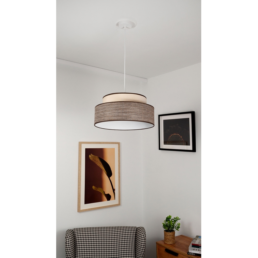 Ljuskrona med textilsladd GRACE 1xE27/60W/230V diameter 40 cm grädde/brun