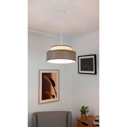 Ljuskrona med textilsladd GRACE 1xE27/60W/230V diameter 40 cm grädde/brun