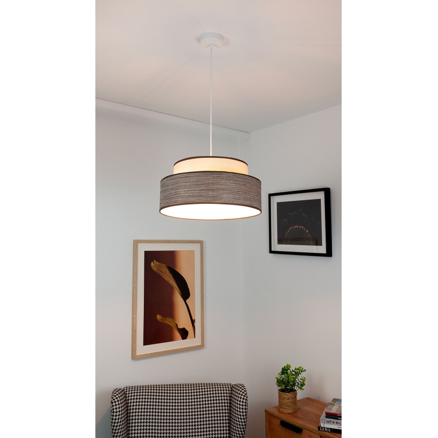 Ljuskrona med textilsladd GRACE 1xE27/60W/230V diameter 40 cm grädde/brun