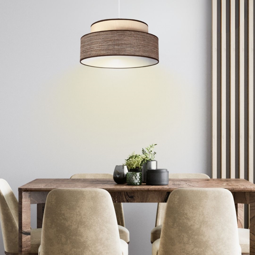 Ljuskrona med textilsladd GRACE 1xE27/60W/230V diameter 40 cm grädde/brun