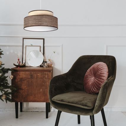 Ljuskrona med textilsladd GRACE 1xE27/60W/230V diameter 40 cm grädde/brun