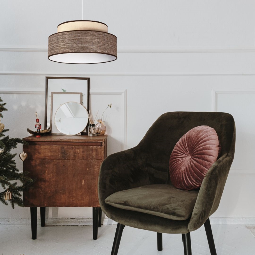 Ljuskrona med textilsladd GRACE 1xE27/60W/230V diameter 40 cm grädde/brun