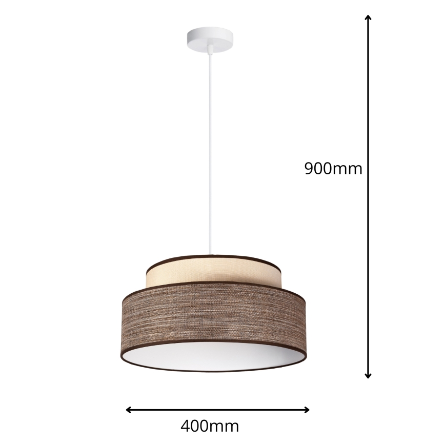 Ljuskrona med textilsladd GRACE 1xE27/60W/230V diameter 40 cm grädde/brun