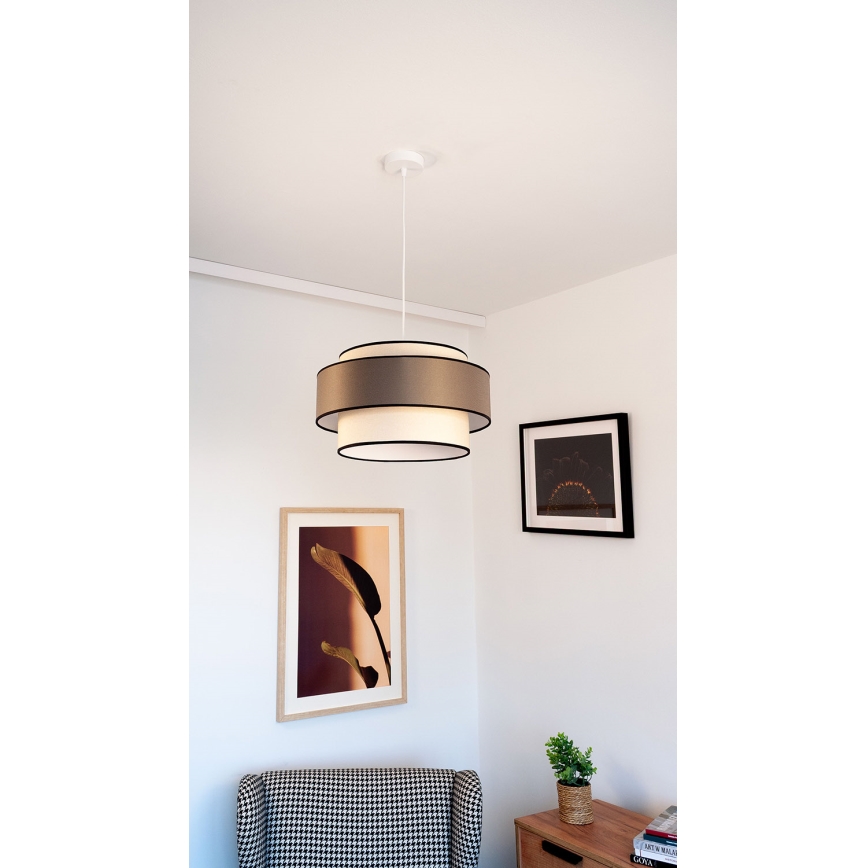 Ljuskrona med textilsladd GRACE 1xE27/60W/230V diameter 40 cm grädde/brun