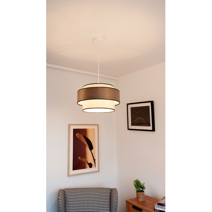 Ljuskrona med textilsladd GRACE 1xE27/60W/230V diameter 40 cm grädde/brun