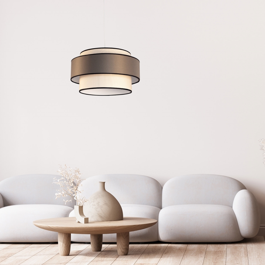 Ljuskrona med textilsladd GRACE 1xE27/60W/230V diameter 40 cm grädde/brun