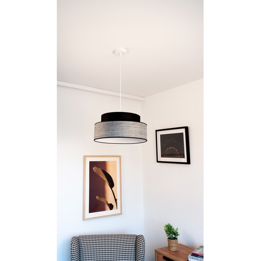 Ljuskrona med textilsladd GRACE 1xE27/60W/230V diameter 40 cm svart/grå