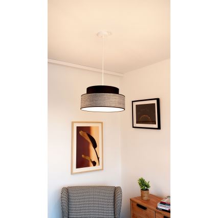 Ljuskrona med textilsladd GRACE 1xE27/60W/230V diameter 40 cm svart/grå