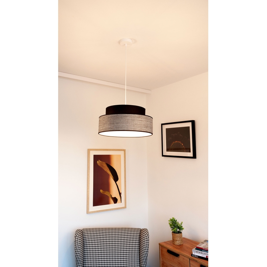Ljuskrona med textilsladd GRACE 1xE27/60W/230V diameter 40 cm svart/grå