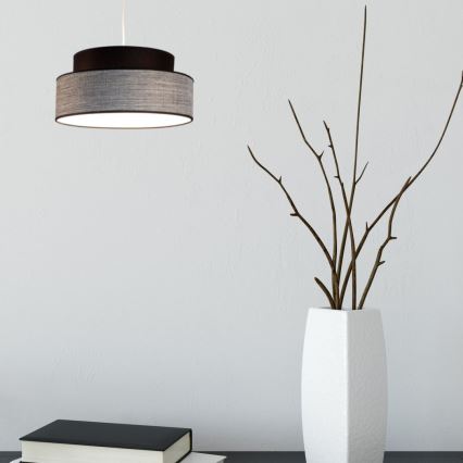 Ljuskrona med textilsladd GRACE 1xE27/60W/230V diameter 40 cm svart/grå