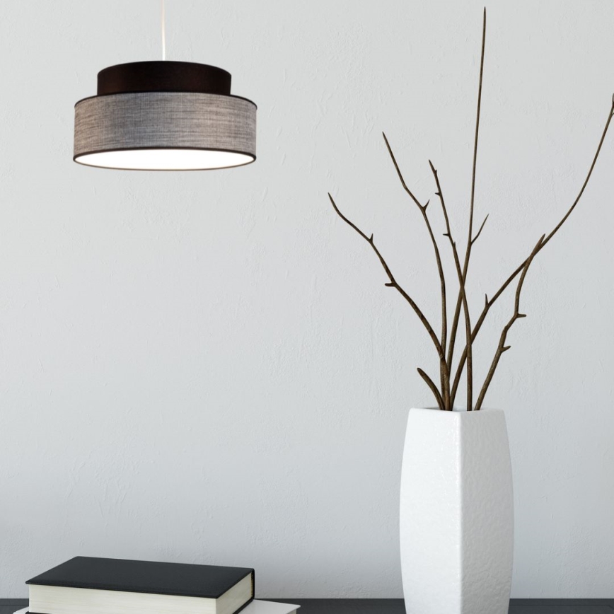 Ljuskrona med textilsladd GRACE 1xE27/60W/230V diameter 40 cm svart/grå