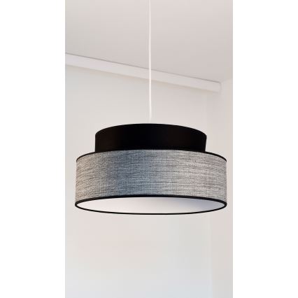 Ljuskrona med textilsladd GRACE 1xE27/60W/230V diameter 40 cm svart/grå