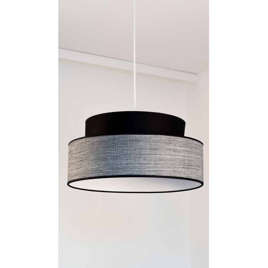 Ljuskrona med textilsladd GRACE 1xE27/60W/230V diameter 40 cm svart/grå