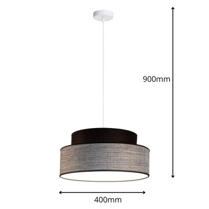 Ljuskrona med textilsladd GRACE 1xE27/60W/230V diameter 40 cm svart/grå