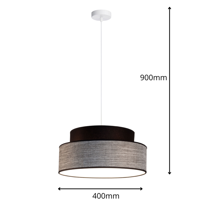 Ljuskrona med textilsladd GRACE 1xE27/60W/230V diameter 40 cm svart/grå