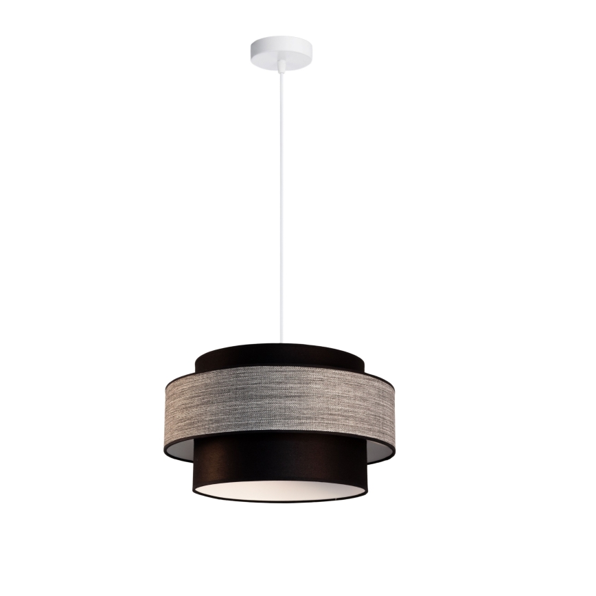 Ljuskrona med textilsladd GRACE 1xE27/60W/230V diameter 40 cm svart/grå