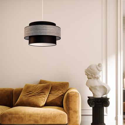 Ljuskrona med textilsladd GRACE 1xE27/60W/230V diameter 40 cm svart/grå