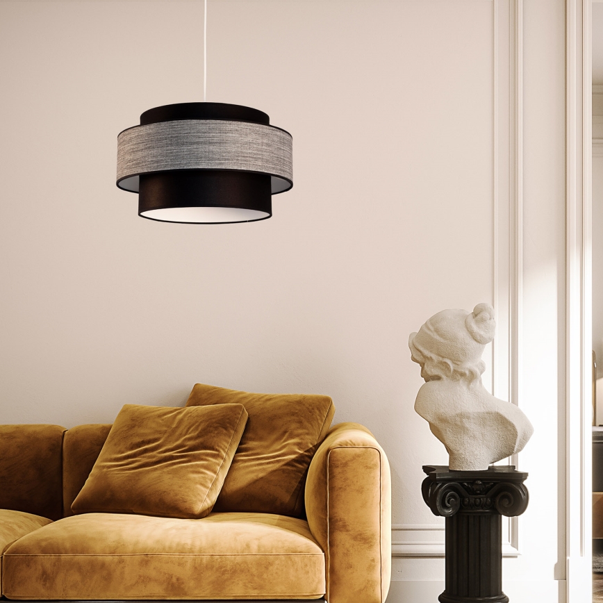 Ljuskrona med textilsladd GRACE 1xE27/60W/230V diameter 40 cm svart/grå