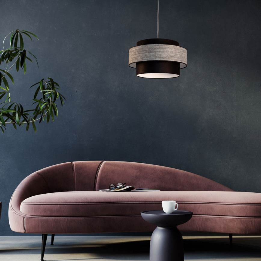 Ljuskrona med textilsladd GRACE 1xE27/60W/230V diameter 40 cm svart/grå