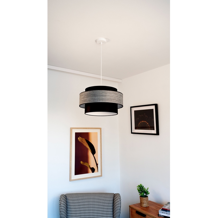 Ljuskrona med textilsladd GRACE 1xE27/60W/230V svart/grå