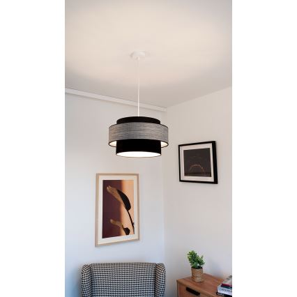 Ljuskrona med textilsladd GRACE 1xE27/60W/230V svart/grå