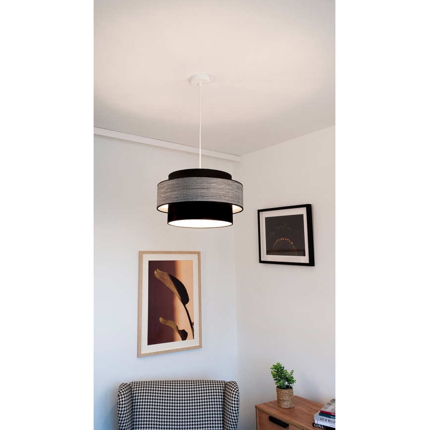 Ljuskrona med textilsladd GRACE 1xE27/60W/230V svart/grå
