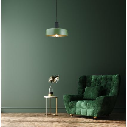 Ljuskrona med textilsladd HAKI 1xE27/60W/230V grön/svart