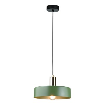 Ljuskrona med textilsladd HAKI 1xE27/60W/230V grön/svart/skinande krom