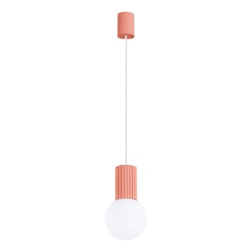 Ljuskrona med textilsladd HALO 1xG9/8W/230V diameter 12 cm rosa