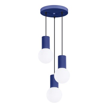 Ljuskrona med textilsladd HALO 3xG9/8W/230V diameter 25 cm blå