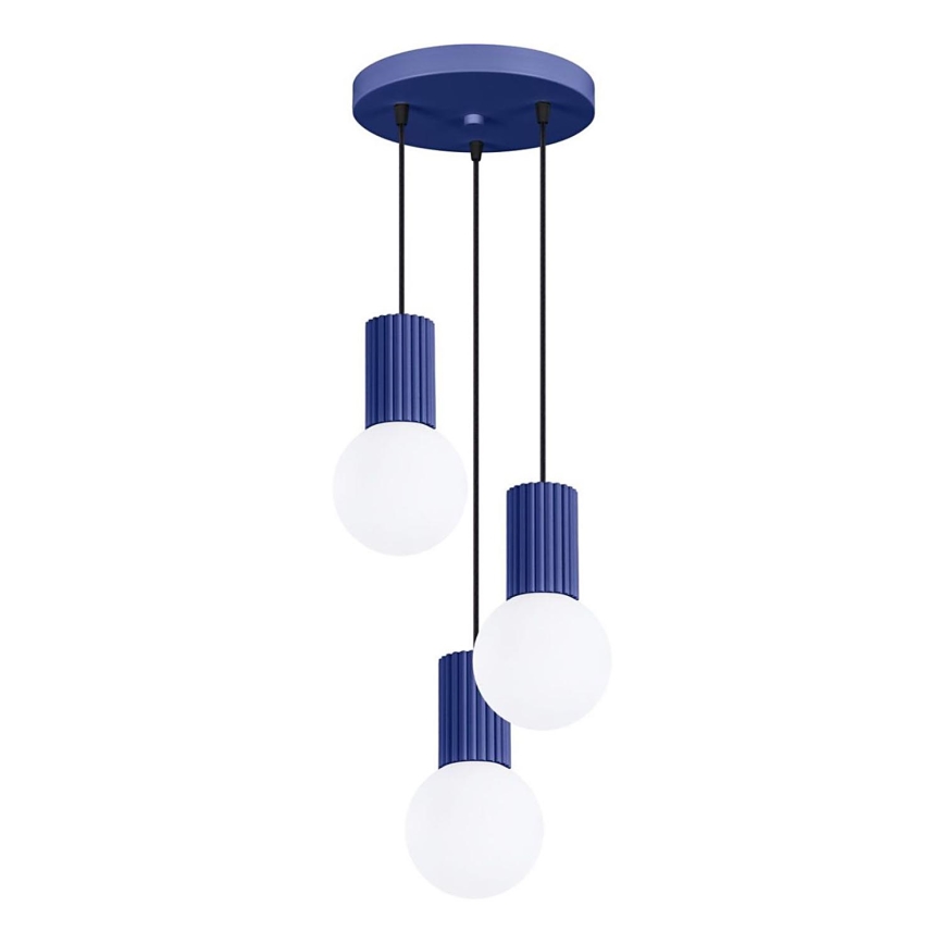 Ljuskrona med textilsladd HALO 3xG9/8W/230V diameter 25 cm blå