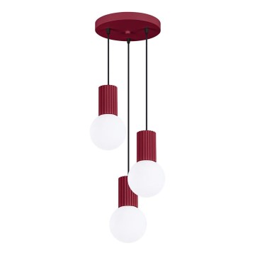 Ljuskrona med textilsladd HALO 3xG9/8W/230V diameter 25 cm röd