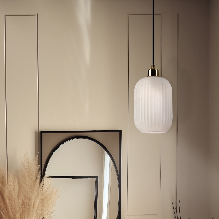 Ljuskrona med textilsladd HARMA 1xE27/15W/230V diameter 14 cm vit/guld
