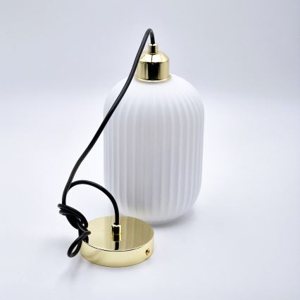 Ljuskrona med textilsladd HARMA 1xE27/15W/230V diameter 14 cm vit/guld