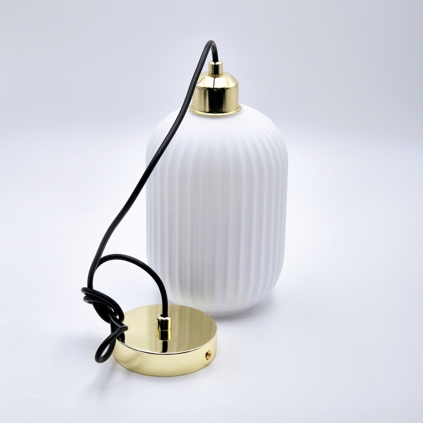 Ljuskrona med textilsladd HARMA 1xE27/15W/230V diameter 14 cm vit/guld