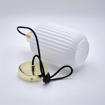 Ljuskrona med textilsladd HARMA 1xE27/15W/230V diameter 14 cm vit/guld