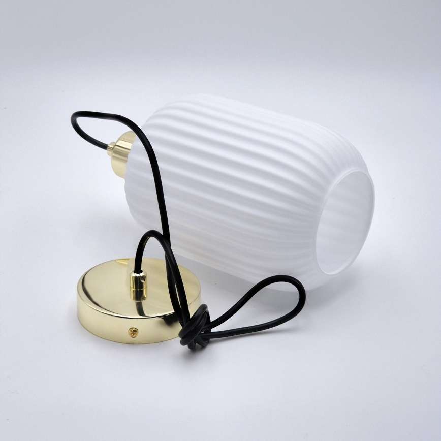 Ljuskrona med textilsladd HARMA 1xE27/15W/230V diameter 14 cm vit/guld