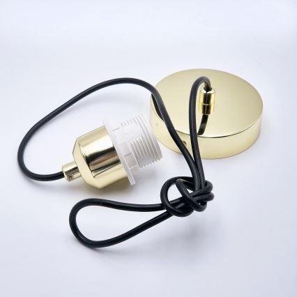 Ljuskrona med textilsladd HARMA 1xE27/15W/230V diameter 14 cm vit/guld