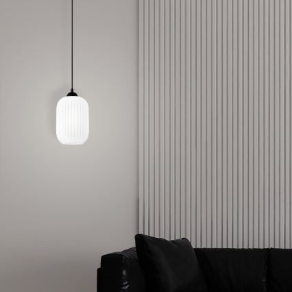 Ljuskrona med textilsladd HARMA 1xE27/15W/230V diameter 14 cm vit/svart
